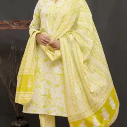 d k w Women Pure Cotton Kurta Pant Dupatta Set-picture-18