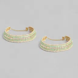 I Jewels Set Of 2 Gold-Plated & Sea Green Kundan & Pearl Studded Anklets-image-98