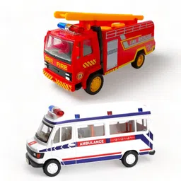 sarasi Fire Tender & Ambulance Combo Set For Kids, Pull Back Action, Realistic Body image 1