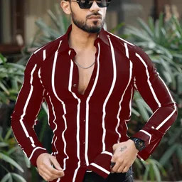 combraided Men Regular Fit Striped Slim Collar Casual Shirt image 5