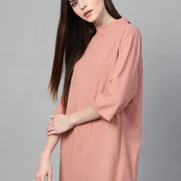 roadster Women Solid High Neck Pure Cotton Pink T-Shirt image 4