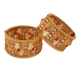 Saraf RS Jewellery Set of 2 Gold-Plated Red & Beige Stone Studded Handcrafted Bangle image 2