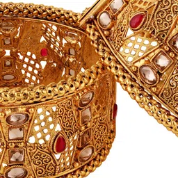 Saraf RS Jewellery Set of 2 Gold-Plated Red & Beige Stone Studded Handcrafted Bangle image 4