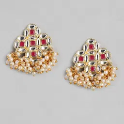 Peora Magenta & White Gold-Plated Kundan Embellished Handcrafted Jewellery Set image 4