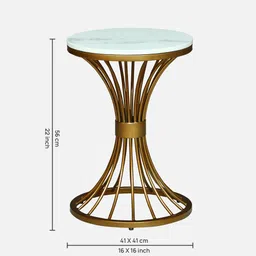 casacraft from pepperfry Naldo White Porcelain Top End Table With Gold Finish image 2