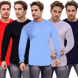 expert choice Pack of 5 Men Solid Round Neck Polyester Multicolor T-Shirt image 1