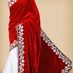 anugrah textile Embroidered Banarasi Net, Velvet Saree image 3