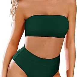 mon fashion collection Solid Women Bikini Dark Green Swimsuit-picture-41