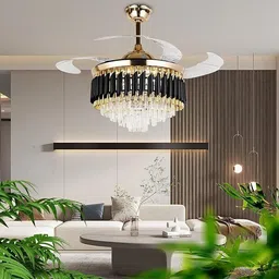 seetastic Luxury Black Gold Chandelier with Fan Chandelier Ceiling Lamp-picture-46