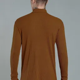 jalapeno Men Solid High Neck Brown Sweater image 2