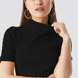 cutext fashion Casual Regular Sleeves Solid Women Black Top-picture-23