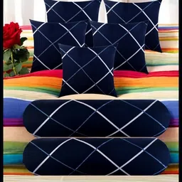 urmila creation 5 Cushion 2 Bolster Microfibre Stripes Bolster Pack of 7-picture-19
