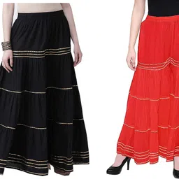 kanna fabric Pack of 2 Women Regular Fit Black, Red Viscose Rayon Trousers-picture-14