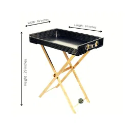 CasaGold Black Foldable Leather Butler Tray Table & Serving Tray & Tissue Box with Metal Stand image 2