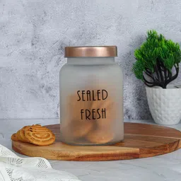 femora Frosted 1000ml Glass (Set Of 4) Kitchen Storage with Gold Lid (Free Replacement of Lids) image 2