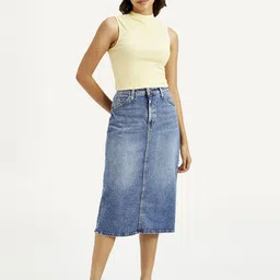 levi's Women Solid Straight Blue Skirt image 2