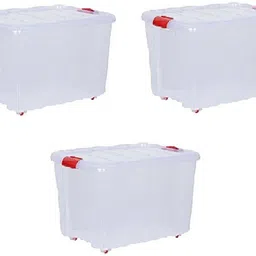 amaze actionware Container Box with Wheels (25 LTR) Pack of 3 - (Transparent) Storage Box image 1