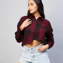 chimpaaanzee Women Oversized Fit Checkered Spread Collar Casual Shirt image 4
