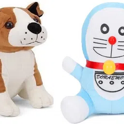 Doraemon & Bull dog Soft Stuffed Toy - 30 cm - 18 cm-image-0