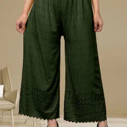 fambee Women Relaxed Dark Green Viscose Rayon Trousers-picture-23