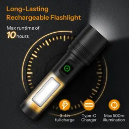 un1que 1500mAh Super Bright LED Flashlight, 1000 Lumens, 6 Light Modes Torch image 5