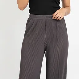 zyna Women Straight Fit Grey Lycra Blend Trousers-picture-24