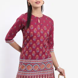 Vishudh Maroon Keyhole Neck Floral Printed Kurti-picture-42