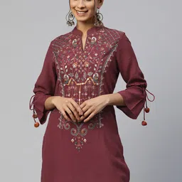 Nayam By Lakshita Mandarin Collar Embroidered Ethnic Tunic-picture-23