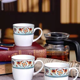 SONAKI White & Blue 6 Pieces Floral Printed Bone China Glossy Coffee Mugs 200 ml-picture-22