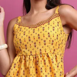 KETCH Mustard & Maroon Floral Printed Shoulder Straps A-Line Tunic image 2