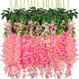 well art gallery 6 Pack Fake Flower Wisteria for Home Garden Wedding Party Decoration Dark Pink Pink Westeria Artificial Flower-picture-17