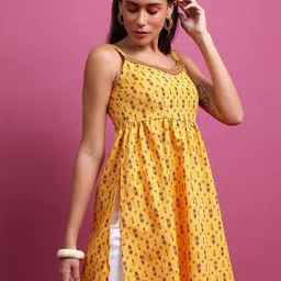 KETCH Mustard & Maroon Floral Printed Shoulder Straps A-Line Tunic image 4