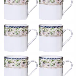 SONAKI White & Blue 6 Pieces Floral Printed Bone China Glossy Mugs- 210 ML Each image 4