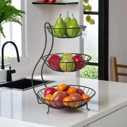 homestic 3-Layer Metal Fruit Basket for Dining Table | Black Steel Fruit & Vegetable Basket-picture-47