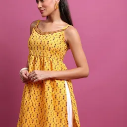 KETCH Mustard & Maroon Floral Printed Shoulder Straps A-Line Tunic image 5