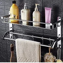 murlidharent Stainless Steel Double Layer withTowel Rod Stainless Steel Wall Shelf image 4