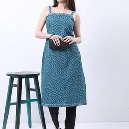 Vishudh Teal & Black Ethnic Motifs Printed Shoulder Straps Kurta image 3