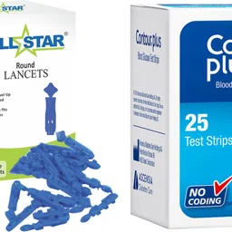 Wellstar CONTOUR PLUS 25 Test Strips With ROUND Glucometer Lancets (100) Glucometer Lancets-picture-30