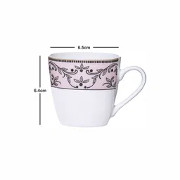 SONAKI White & Pink 6 Pieces Floral Printed Bone China Glossy Mugs- 150 ML Each image 4