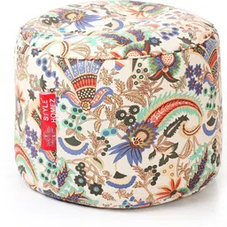 style homez Large Round Cotton Canvas Floral Printed Ottoman Bean Bag Footstool With Bean Filling image 2