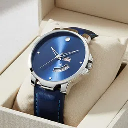 kairova Sleek Matte Day-Date Watch Minimalist Multicolor Leather Strap Watch Analog Watch - For Men KRM021_MA_MVD LTHRblue-silver image 4