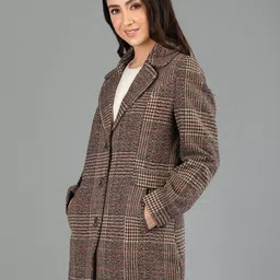 honnete 100 % Polyester Checkered Coat For Women image 3