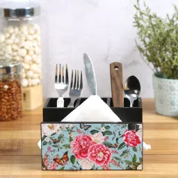 reinvention factory Fairy Garden Multicolor MDF Cutlery and Tissue Holder image 1