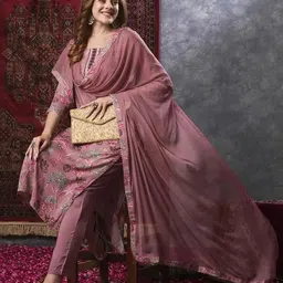 vidusha Women Cotton Rayon Kurti Pant Dupatta Set image 1