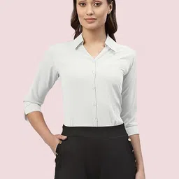 ann springs Women Regular Fit Solid Curved Collar Casual Shirt-picture-13