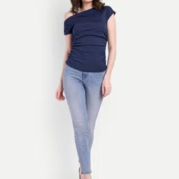 drape and dazzle Casual Regular Sleeves Solid Women Dark Blue Top image 3