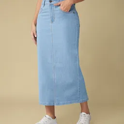 dolce crudo Women Solid Straight Blue Skirt-picture-15