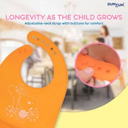 bumtum Silicone Baby Bib For Feeding & Weaning Babies Adjustable Neckline With Buttons image 3