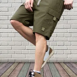 pitzz Solid Men Dark Green Cargo Shorts image 3