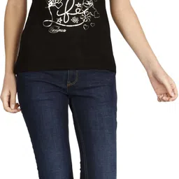 fleximaa Pack of 2 Women Typography Round Neck Cotton Blend Black, Grey T-Shirt image 5